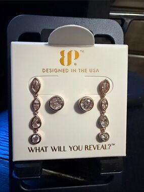 BP Rose Gold plated Crystal Drop and Stud Earring Set “the Briar Earrings” April